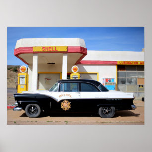 Route 66 Vintage Car Gas Station Foto Poster