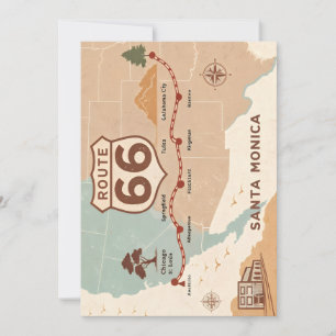 Route 66 Vintage Kaart met Historische Steden