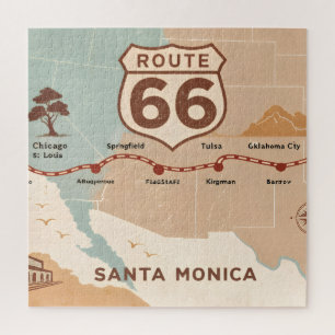Route 66 Vintage Kaart met Historische Steden Legpuzzel