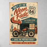 route 66 Vintage Motorfiets Neon Americana Kunst