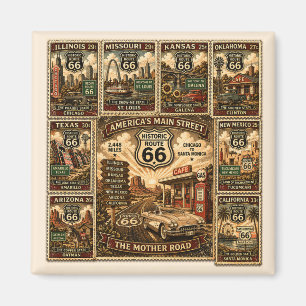 Route 66 Vintage Reisstempel Magneet