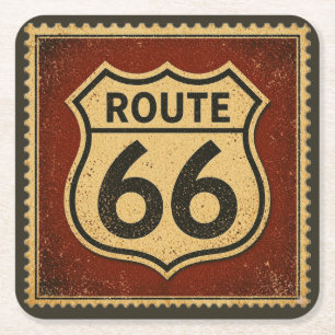 Route 66 Vintage Stempel Bar Kar Amerikaans Vierkante Kartonnen Onderzetter