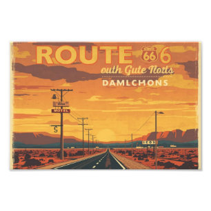 Route 66 Vintage Sunset Weg Kunst Foto Afdruk