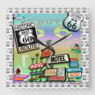 ROUTE 66 Wall CLOCK van PopArtDiva Vierkante Klok