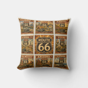 route 66 Weg Americana Stempel Collage Decor Kussen