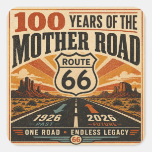 route 66 Woestijnsnelweg Eeuwfeest Reis Kunst Vierkante Sticker