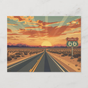 Route 66 Zonsondergang Woestijnweg Reis Kunst Briefkaart