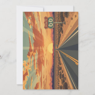 Route 66 Zonsondergang Woestijnweg Reis Kunst Feestdagenkaart