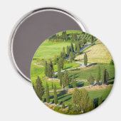 Route bordée de Cypress en Toscane aimant rond (Recto/Verso)