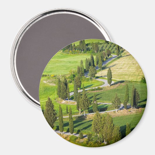 Route bordée de Cypress en Toscane aimant rond (Recto/Verso)