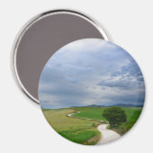 Route courbée vers un aimant rond de destination (Recto/Verso)