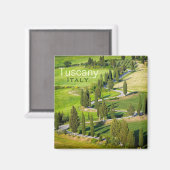 Route tortueuse avec cyprès, aimant texte toscan (Recto/Verso)