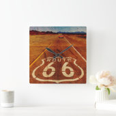 Route vintage 66 Carré Horloge murale (Maison)