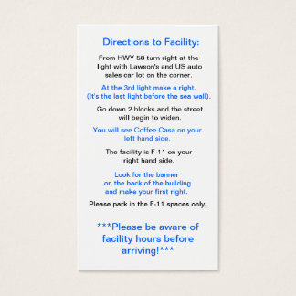 Routebeschrijving naar Facility in Okinawa Visitekaartjes