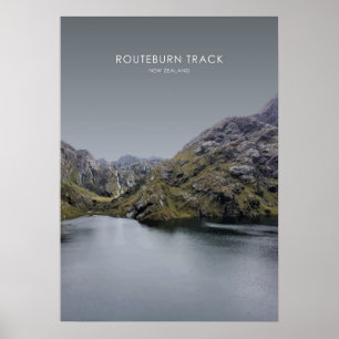 Routeburn Track, New Zealand Travel Illustration Poster