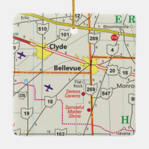 Routekaart Bellevue Ohio Keramisch Ornament