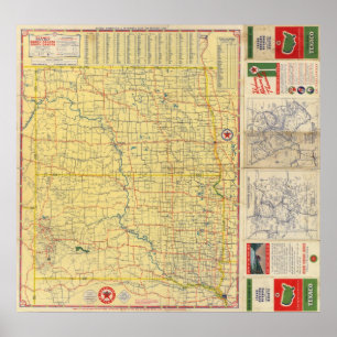 Routekaart N & S Dakota Poster