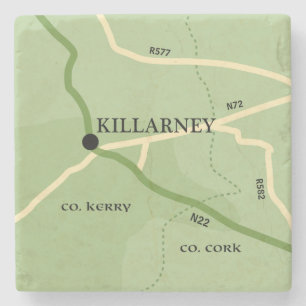 Routekaart naar Killarney County Kerry Ierland Stenen Onderzetter