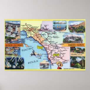 Routekaart naar Zuidelijke CA Romantic Highways Poster