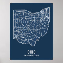 Routekaart van de Amerikaanse staat Ohio - Buckeye