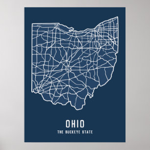 Routekaart van de Amerikaanse staat Ohio - Buckeye Poster