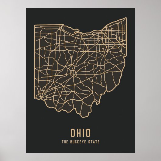 Routekaart van de Amerikaanse staat Ohio - Buckeye Poster (Voorkant)