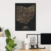 Routekaart van de Amerikaanse staat Ohio - Buckeye Poster (Thuiskantoor)