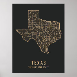 Routekaart van de Amerikaanse staat Texas - de Lon Poster