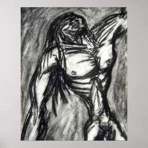 Rouw en depressie houtskool tekening poster