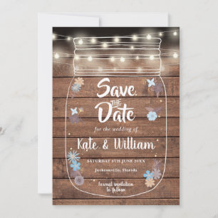 Rouw houten weckpot slingerlichtjes bloemig save the date