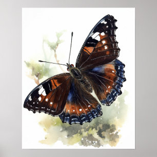 Rouw mantel vlinder kunst print Poster