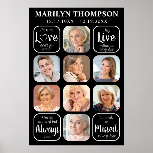Rouwbord 8 Foto Collage Herdenkingscitaat Poster (Voorkant)