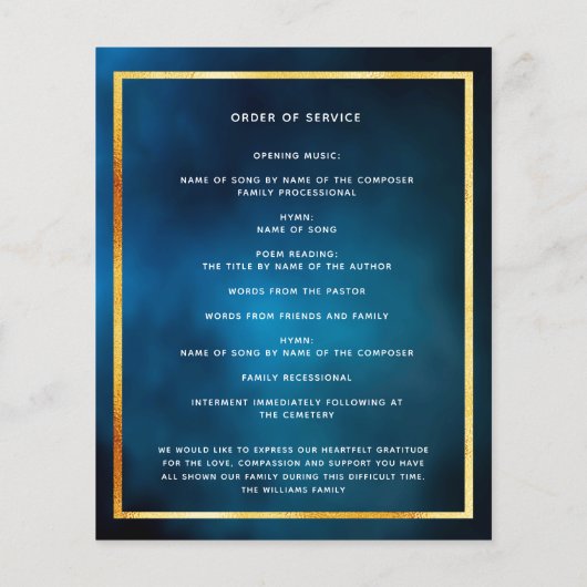 Rouwbord rouwkaart met blauwe lucht en gouden foto (Achterkant)