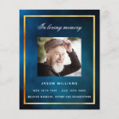 Rouwbord rouwkaart met blauwe lucht en gouden foto (Voorkant)