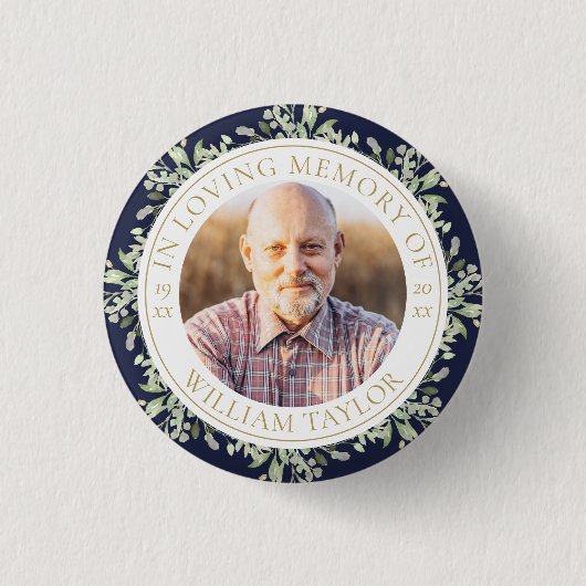 Rouwdienst Ter Herinnering Groene Foto Ronde Button 3,2 Cm (Voorkant)