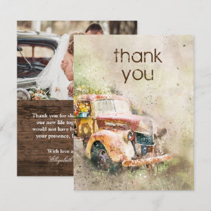 Rouwe Vintage Truck Huwelijksfoto Bedankt Kaart