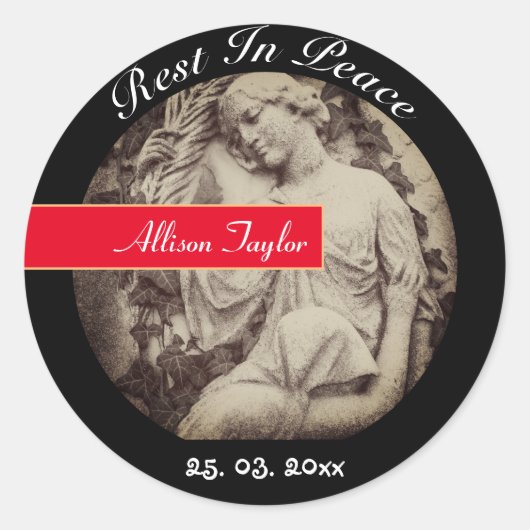 rouwen met Angel / Memorial, Funeral,  Ronde Sticker (Voorkant)