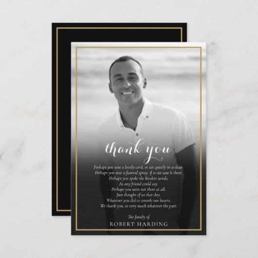 Rouwfoto zwart-wit goud gedicht bedankkaart (Voorkant / Achterkant)