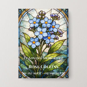 Rouwgedenkramen met 'Forget me Not' glas-in-lood Button