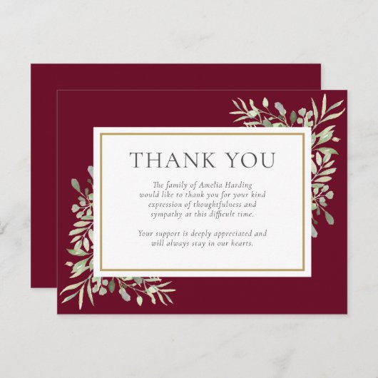 Rouwherdenking Aquarel Groen Blauwrood Bedankkaart (Voorkant / Achterkant)