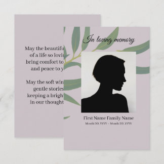 Rouwkaart voor eucalyptusbegrafenis informatiekaartje