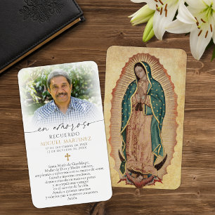 Rouwkaarten met Spaanse Guadalupe-gebed en condole Visitekaartje