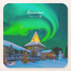 Rovaniemi, Finland - Magische Aurora Vierkante Kartonnen Onderzetter