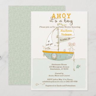 Row Boat Baby shower-uitnodiging voor een jongen Kaart