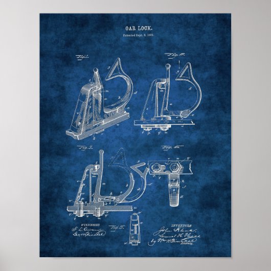 Row Boat Oar Lock Patent Art Poster (Voorkant)