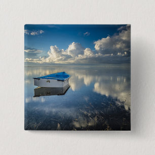 Row Boat op het water Vierkante Button 5,1 Cm