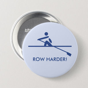 Row harder pictogram onderschrift blauw ronde button 7,6 cm
