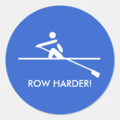 Row harder plezier roeien blauwe sporten ronde sticker (Voorkant)