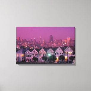 Row-huizen op zonsondergang in San Francisco Canvas Afdruk
