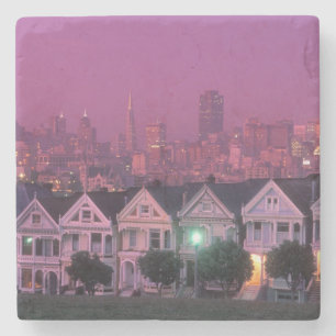 Row-huizen op zonsondergang in San Francisco Stenen Onderzetter
